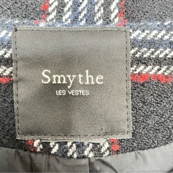 Smythe Elbow Patch Duchess Blazer in Houndstooth Black Plaid & Black Leather - Picture 11 of 11